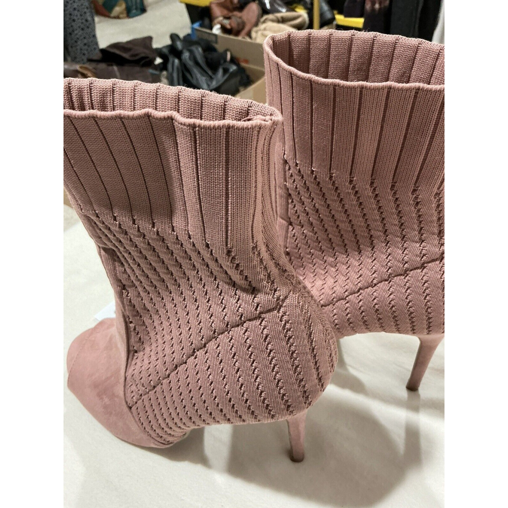Woman’s Ruge Royals Pink Suede Stretch Fabric Ankle Boots 9m Peep Toe Heels - Picture 3 of 9